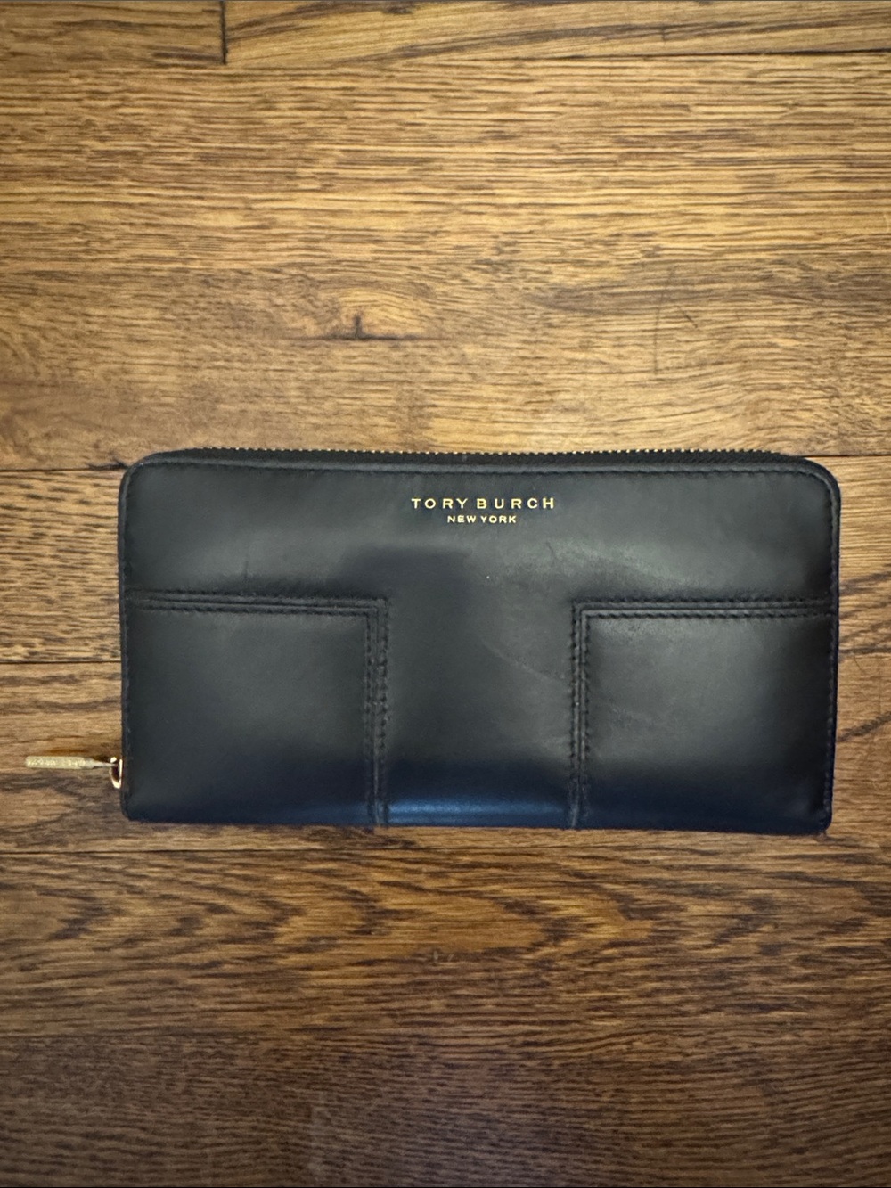 Tory Burch T wallet, Black Leather